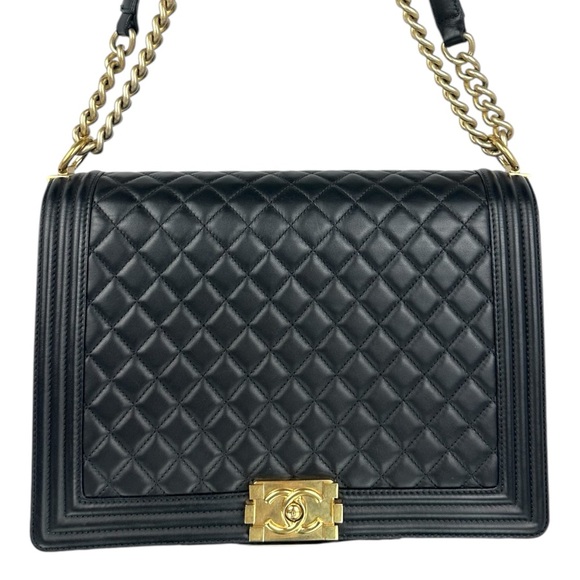 CHANEL Handbags - CHANEL BOY Chain Quilted Shoulder Bag BLK LRG